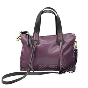 Nino Bossi Candace Convertible Leather Satchel Bag Women Purple Fringe Boho Zip